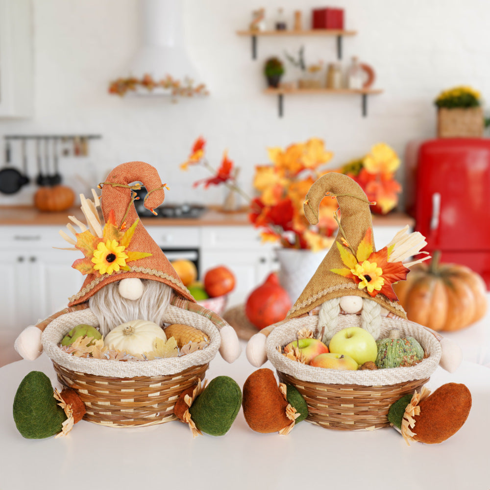 New Cross-Border Thanksgiving Decorations Harvest Season Maple Leaf Candy Basket Doll Ornaments Doll Desktop Decoration Supplies