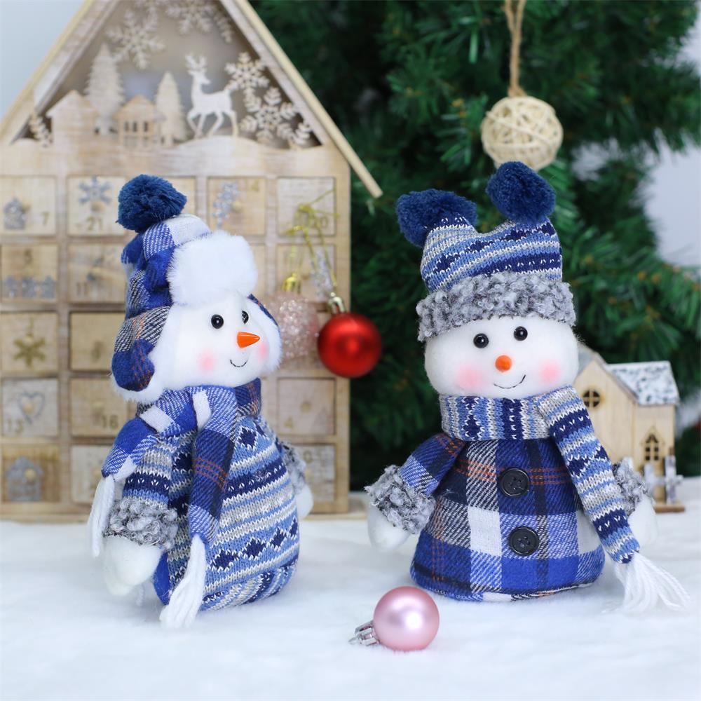 Cute Blue Fabric Snowman Doll for Christmas