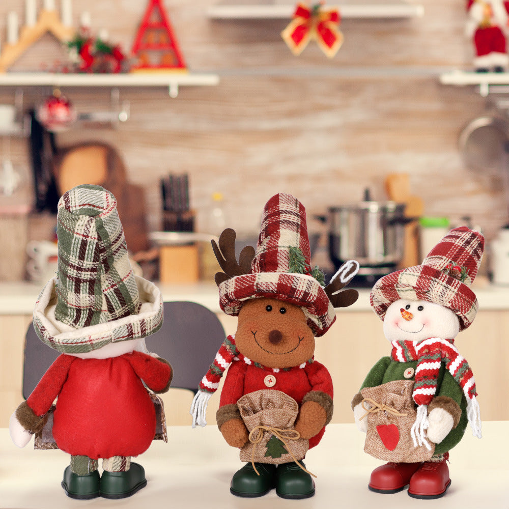 Cross-Border Christmas Decoration Small Gift Apron Standing Plush Doll Santa Claus Home Cartoon Home Decoration Doll