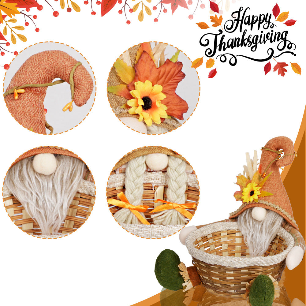 New Cross-Border Thanksgiving Decorations Harvest Season Maple Leaf Candy Basket Doll Ornaments Doll Desktop Decoration Supplies