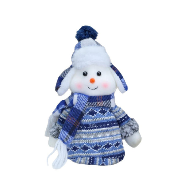 Cute Blue Fabric Snowman Doll for Christmas, Long hat covering ears