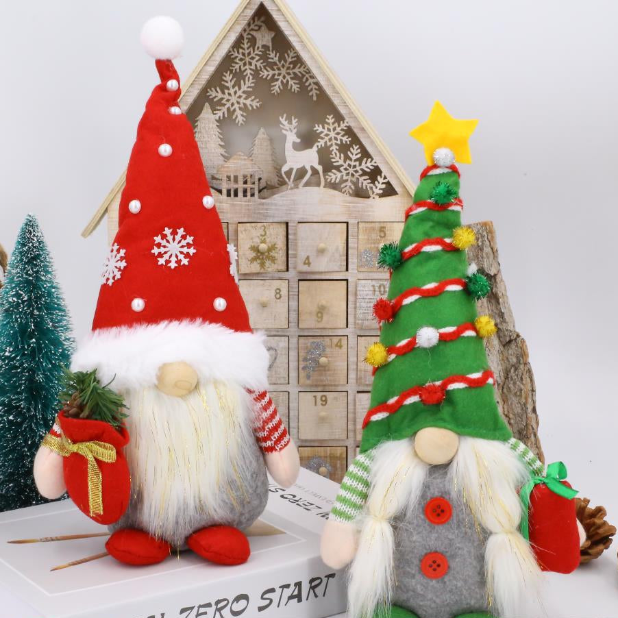 Christmas Doll Decoration Supplies Red And Green Faceless Doll Ornaments Creative Standing Tree-Shaped Dwarf Small Doll Ornaments