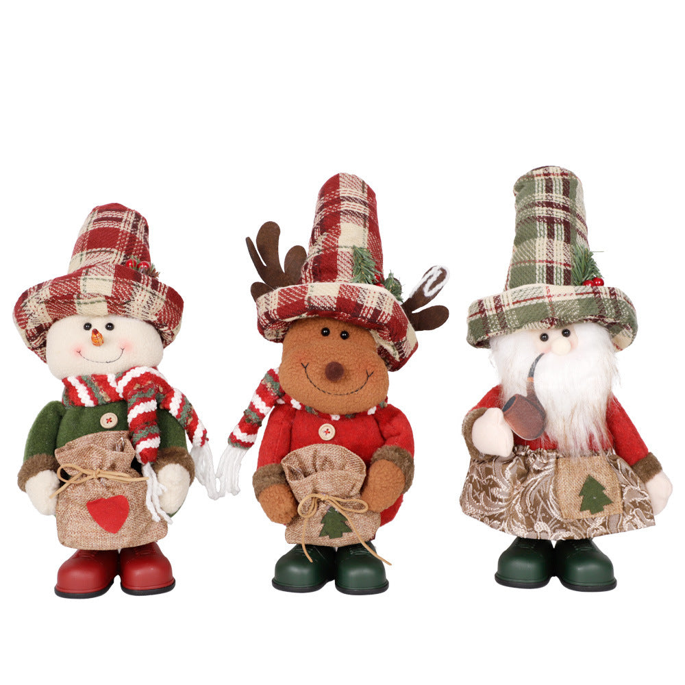 Cross-Border Christmas Decoration Small Gift Apron Standing Plush Doll Santa Claus Home Cartoon Home Decoration Doll