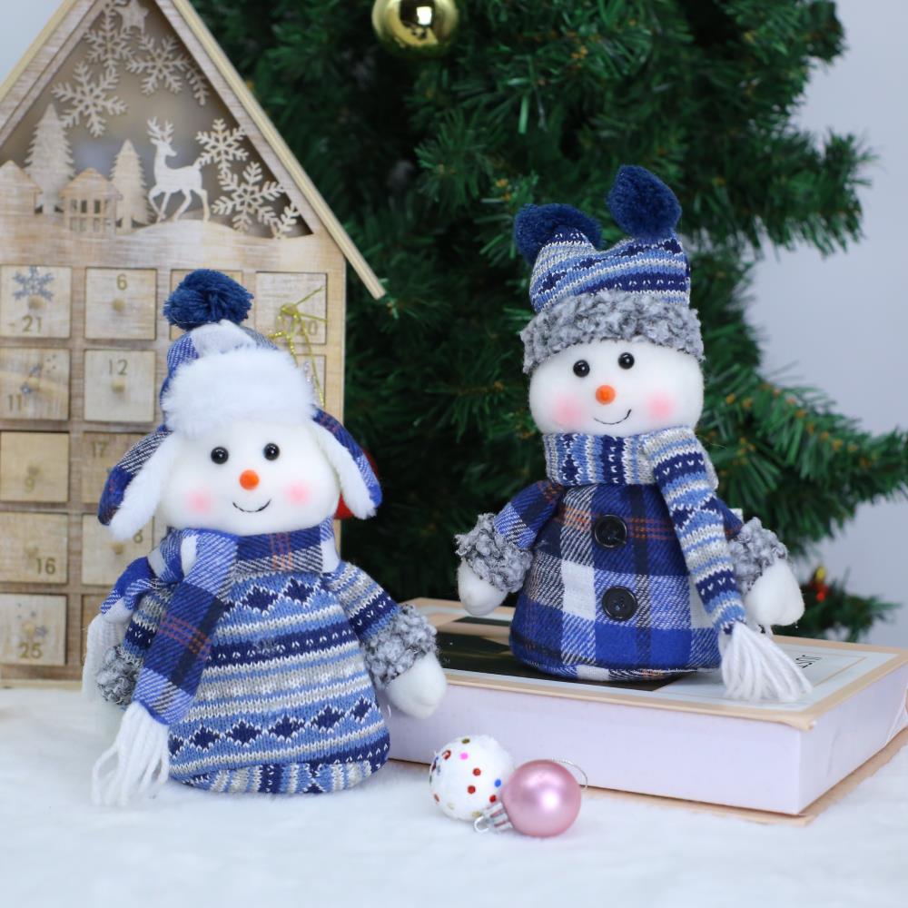 Cute Blue Fabric Snowman Doll for Christmas