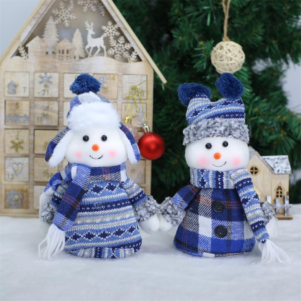 Cute Blue Fabric Snowman Doll for Christmas