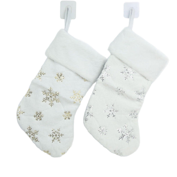 Embroidered Letter Small Christmas Stocking Ornament, Golden snowflakes